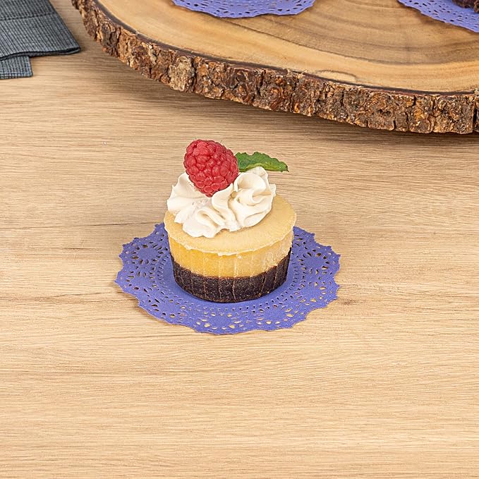 Pastry Tek 4 x 4 Inch Paper Lace Doilies, 4000 Disposable Table Doilies - Elegant Lace Finish, Long Lasting, Purple Paper Doily, for Pastries, Cupcakes, Desserts - Restaurantware