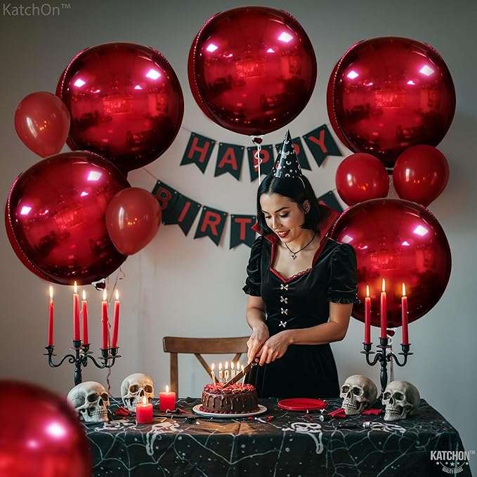 KatchOn, Metallic Red Balloons - 22 Inch, Pack of 6 | Round 4D Mylar Burgandy Balloon for Birthday Decorations | Maroon Balloons for Wedding, Graduation Prom Party Decorations | Baby Shower Decoration