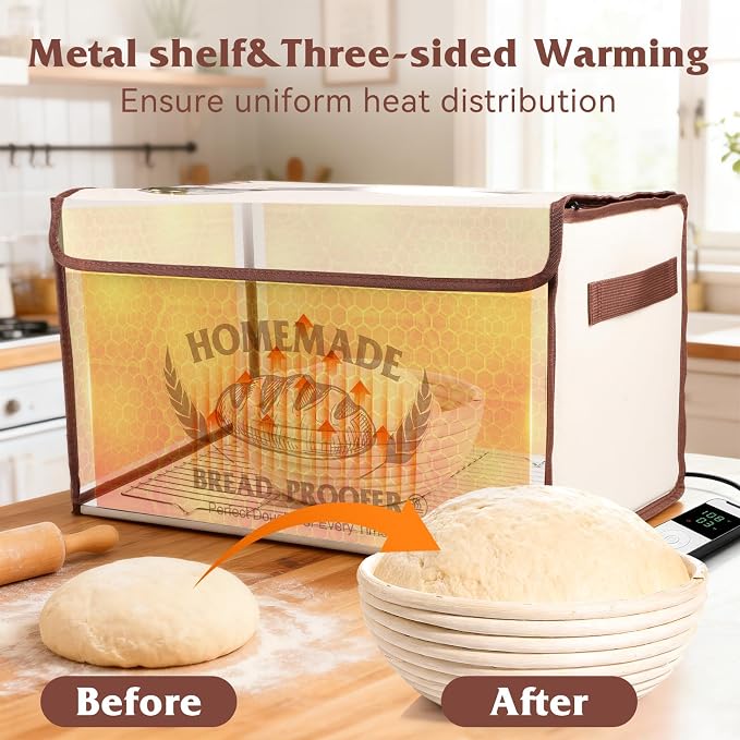 Bread Proofing Box with Shelf,Foldable dough proofing box with 50-130℉ Temp Control & 24H Timer,Space-Saving Dough Proofer for Yogurt, Pizza, Bread Baking