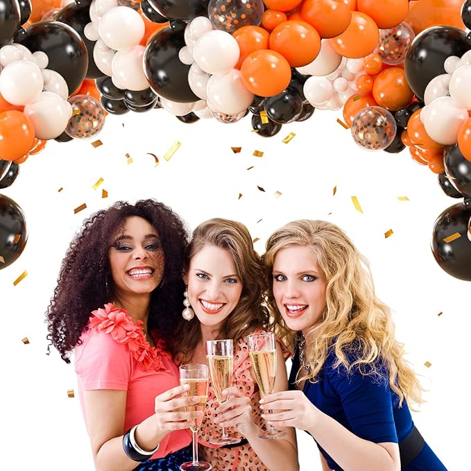 136pcs Black Orange White Balloon Garland Kit - 18/12/10/5 Inch Confetti Balloon Arch Set for Halloween, Birthday, Graduation Party Decorations