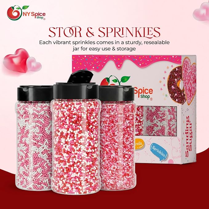 NY Spice Shop Sprinkles Nonpareils & Sanding Sugar - 12 Ounce Mix Red Pink White Sprinkles for Holiday Dessert Decoration - Baking Decoration for Cupcakes Cookies Cakes and Dessert Toppings
