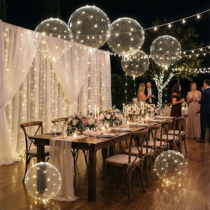 LED Light Up Balloons 20 Pack – 22" Clear Bobo Balloons with 10ft Warm White LED String Lights, 3 Light Modes, Batteries Included – Perfect for Parties, Birthdays, Weddings & Events