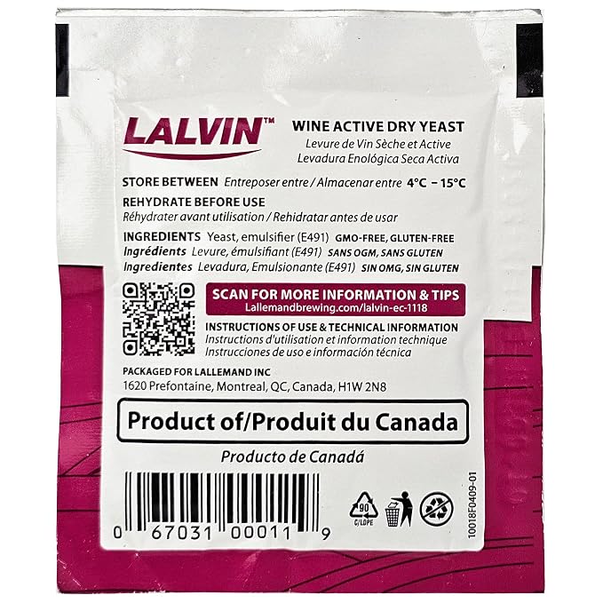 Lalvin EC-1118 Saccharomyces bayanus (10 Packs)