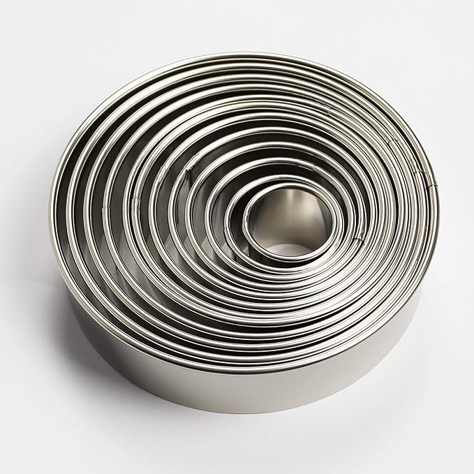 Stainless Steel Round Cookie Cutter Set, 12 Circular Biscuit Cutters Round Donut Ring Molds for Baking 1.2 Inch Height