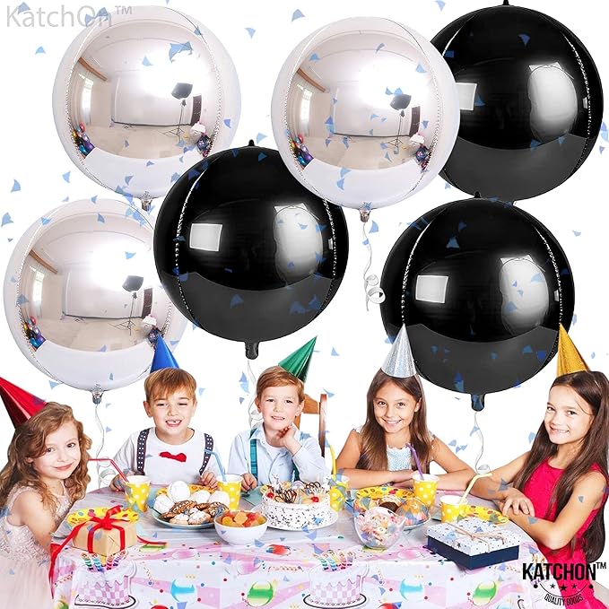 KatchOn, Large Black and Silver Balloon - 22 Inch, Pack of 6 | Black and Silver Mylar Balloons for New Years Decorations 2026 | Birthday, Bachelorette Party Decorations | New Years Eve Balloons