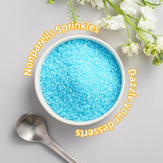 Sujoygar Light Blue Sanding Sugar Sprinkles, 5oz Edible Blue Sugar Crystals for Cocktails, Cake Sprinkles for Chocolate Ice Cream Toppings Cupcake Decoration Wedding Party Cookies Baking Dessert Food Supplies