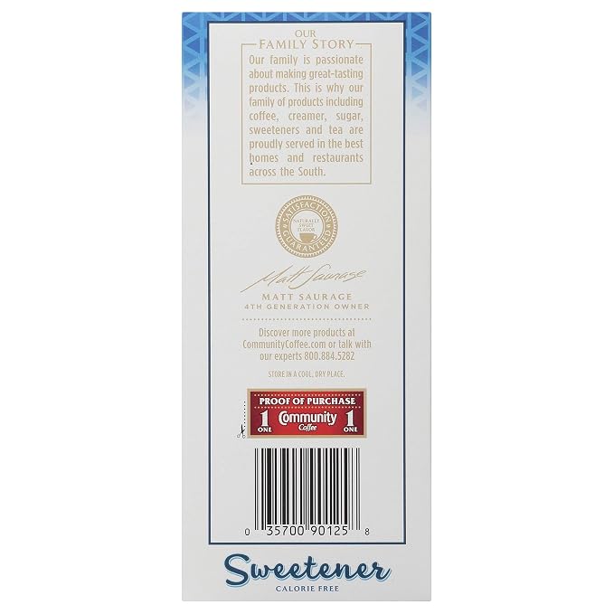 Community Coffee Blue Sweetener Packets, 2,400 Count (200 Count Pack of 12)