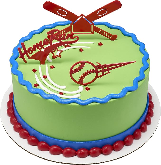 DecoSet® Home Run Baseball Set Cake Topper, Cake Decoration For Birthdays or Team Celebrations, Baseball Bats, Ball, and Home Run Cake Pics, 3 Piece Set