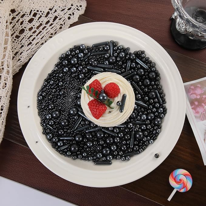 Weraru Edible Black Pearl Sugar Sprinkles Candy Mixing Size Baking Edible Cake Decorations Cupcake Toppers Cookie Decorating Celebrations Wedding Shower Party Chirstmas Supplies 120g/ 4.2oz