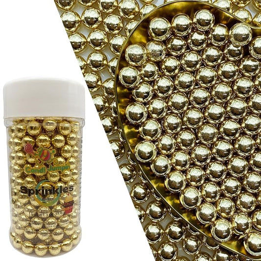 CandiJumpin 7mm Edible Gold Pearls, Gold Pearl Sprinkles for Cake Decorating Small Sugar Pearls Edible Cake Decorations Pearl Sugar Sprinkles Cupcake Toppers Baby Shower Party Birthday Wedding Christmas Supplies 3 OZ