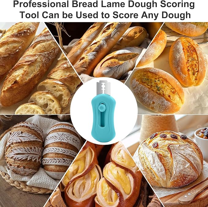 Herda Sourdough Scoring Tool with 5 Bread Lame Blades, Retractable & Magnetic Design, Professional Bread Baking Scorer with Ergonomic Handle for Sourdough Bread, Baguette, Rye Bread （Blue）