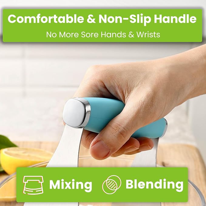 Spring Chef XL Stainless Steel Pastry Cutter Tool for Baking - Heavy Duty Dough Blender - Butter & Dough Cutter Tool with Sharp Blades - Pastry Blender for Easy Mixing - Dishwasher Safe - Aqua Sky