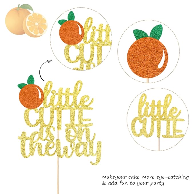 25 Pack Little Cutie Cupcake Toppers with Little Cutie is on the Way Cake Topper Pick Decorations for Fruit Citrus Theme Baby Shower Kids Birthday Supplies