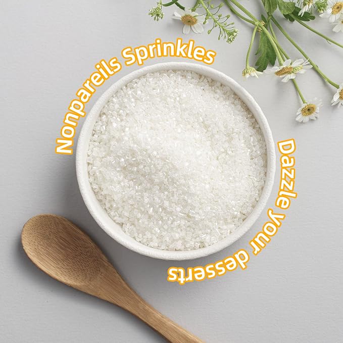 Sujoygar White Sanding Sugar Sprinkles, 5oz Edible White Sugar Crystals for Cocktails, Cake Sprinkles for Chocolate Ice Cream Toppings Cupcake Decoration Wedding Party Cookies Baking Dessert Food Supplies