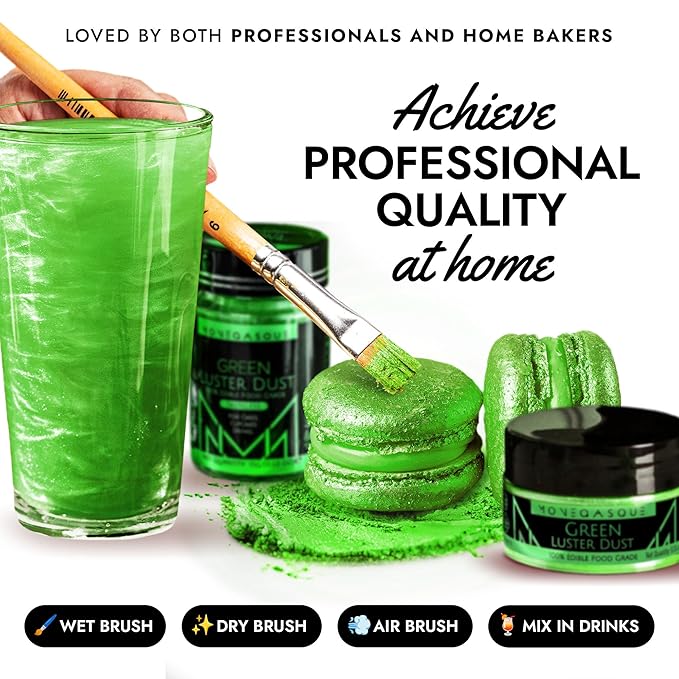 MONÉGASQUE Green Edible Glitter for Drinks 15g – Edible Glitter for Cakes & Cocktails – Luster Dust for Drinks & Cake Decorating – Cocktail Drink Shimmer Powder – Green Food Coloring Sprinkles Spray