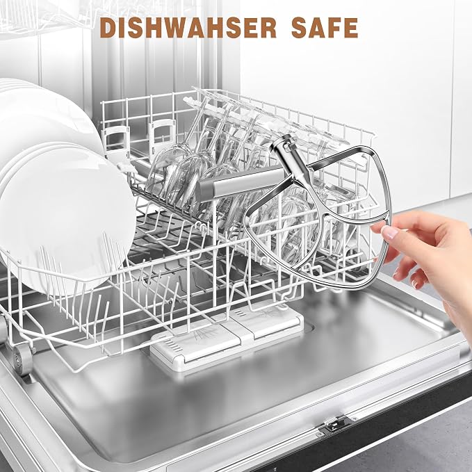 Stainless Steel Flat Beater for KitchenAid Tilt Head Stand Mixer, Polished Paddle Attachment, Fits 4.5-5 Quart Models, Dishwasher Safe
