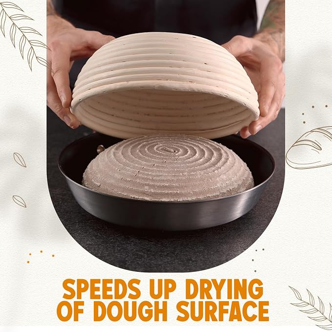 Vollum Banneton Bread Proofing Basket & Liner – Handmade Rustic Sourdough Bread Baking Supplies, Baguette Brotform, Sour Dough Tools, Gifts for Bakers - Rectangular - 13.5 x 3.5 x 2.5"H