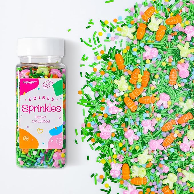 Green Easter Sprinkles for Cake Decorations, 3.52oz Carrot Rabblit Sprinkles Edible for Cupcakes Topper for Cupcakes Topper Baking Cookies Easter Spring Party Supplies