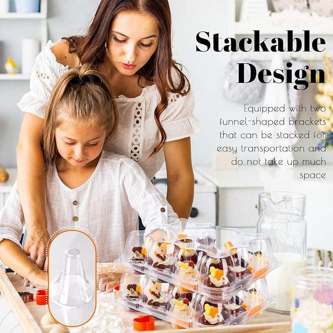 NPLUX 12 Count Mini Cupcake Containers 20 Pack Cupcake Holder with Detachable Tall Dome Lids Mini Plastic Stackable Cupcake Boxes for 240 Cupcakes, BPA Free