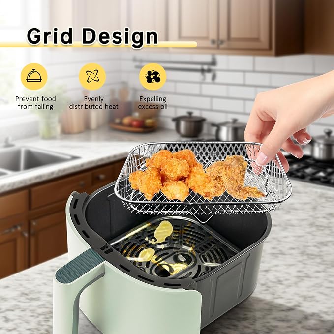 7.6 x 5.3 Inch Air Fryer Rack Set of 3 - Stackable Stainless Steel Air Fryer Basket Accessories for Baking Oven Steamer, Rectangle