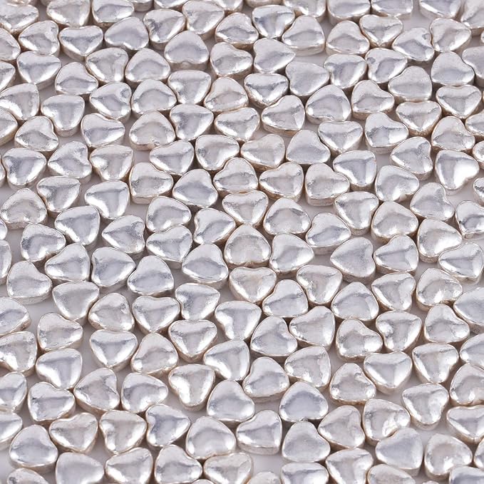 Kasvan Silver Heart Shapes Sprinkles - Edible Candy Pearls 100g/3.58 Oz, Mix Size, Baking Cake Decorations, Ice Cream Toppings and Cookie Decorating, Wedding Party Chirstmas Supplies (Silver)