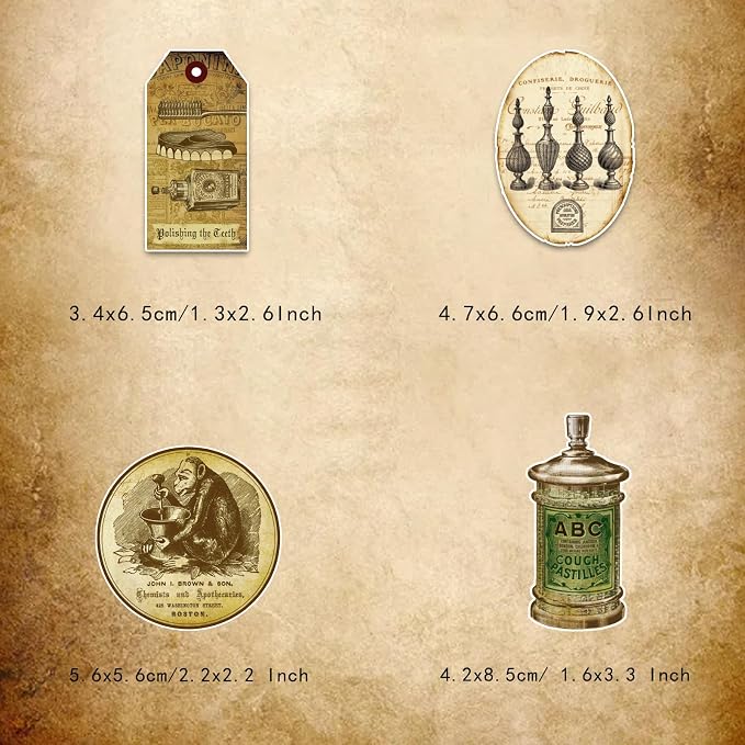Prstincol 120 Pcs Vintage Apothecary Potion Label Stickers for Journaling, Dark Aesthetic Scrapbook Supplies Ephemera for Junk Journal Bullet Journal DIY Crafts Album Collage