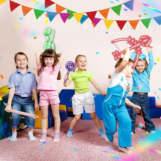 100 Pcs 260 Balloons Kit with Pump - Kids Premium Latex Twisting Long Balloons to Make Animals Flowers, Metallic Assorted Balloons for Party Boys Girls Birthday Gifts Clowns Wedding Decor