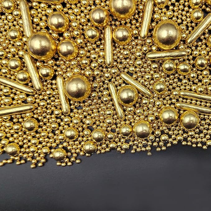 Gold Sprinkles Pearl Sugar Candy Mix Size Baking Cake Decorations Cupcake Toppers Cookie Decorating Wedding Shower Party Valentine Halloween Christmas Supplies 120g/4.23oz