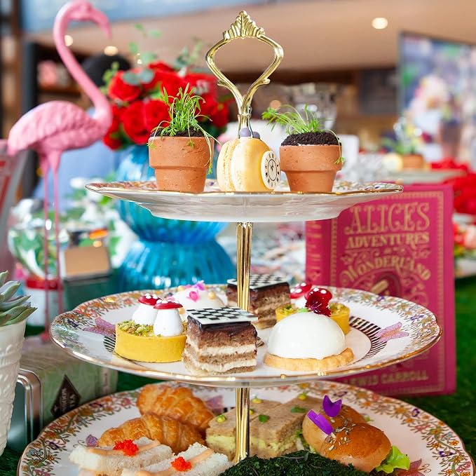 3 Tier Tiered Tray Hardware Kits Fruit Cake Plate Handle Fitting Hardware Rod Dessert Stand Holder Golden Crown 5 Set（Plate not Included）