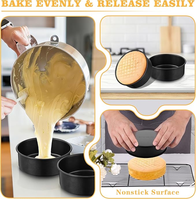 E-far 7 Inch Round Cake Pan Set of 3, Nonstick Stainless Steel Baking Pans Tin, Bakeware for Layer Cakes, Stainless Steel Core & Non-toxic Coating, Straight Side & 2 Inch Deep