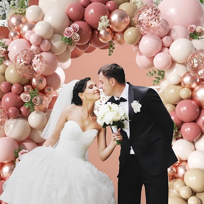 Blush Pink Nude Balloon Arch Kit, 148Pcs Dusty Pink Pastel Pink Brown White Sand Rose Gold Confetti Balloons for Baby Bridal Shower Wedding Engagement Birthday Party Decorations