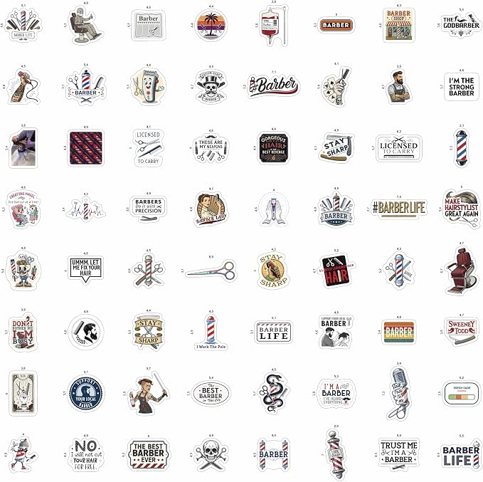 100Pcs Barber Stickers and Decals for Water Bottle, Laptop - Barbershop Stickers - Barber Gifts for Men, Party Supplies - Gift for Women & Men
