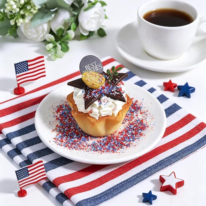 Patriotic Red White and Blue Sprinkles, 6.35oz/180g Edible 4th of July Sprinkles Sanding Sugar for Baking, Sparkling Crystals Sugar Sprinkles for Cake Cupcake Cookie Dessert Ice Cream