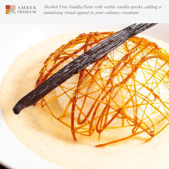 Amber Premium Alcohol Free Vanilla Bean Paste 1 kg / 27 fl oz (US) - Made with Authentic Madagascar Vanilla Beans - Vegan, Kosher, Chef Recommended for Baking, Desserts, and Pastries