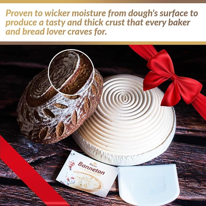 9 Inch Bread Banneton Proofing Basket - Baking Bowl Dough Gifts for Bakers Proving Baskets for Sourdough Bread Scraper Tool Starter Proofing