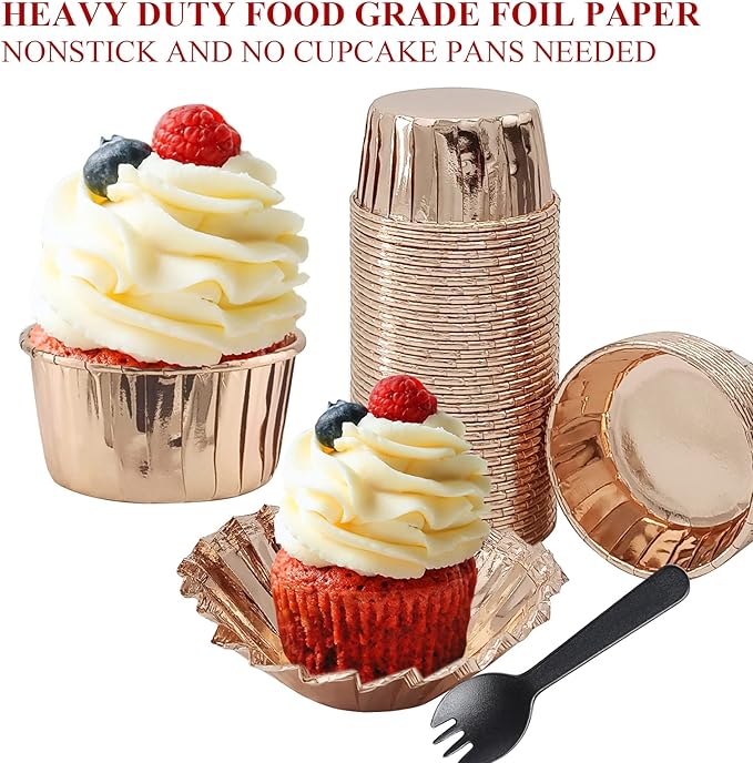 LNYZQUS 5.5 Oz Cupcake Tins Muffin Tins, Disposable Ramekins Muffin Cups Cupcake Cups Wrappers Holders For Wedding Party, with Spoons-Champagne