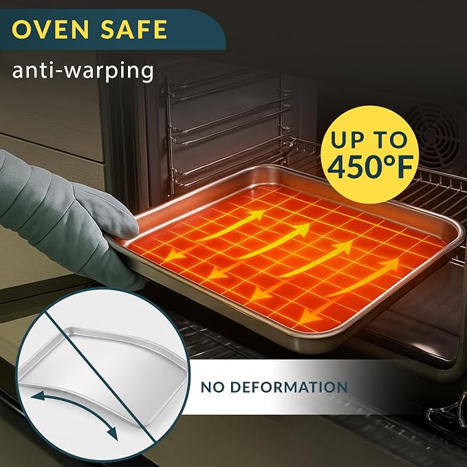 Baker’s Signature 13" x 9" Aluminum Cookie Sheets for Baking Set of 2, Quarter Baking Sheet Pans - Anti-Warp, Reinforced Encapsulated Steel Rim, Easy to Clean