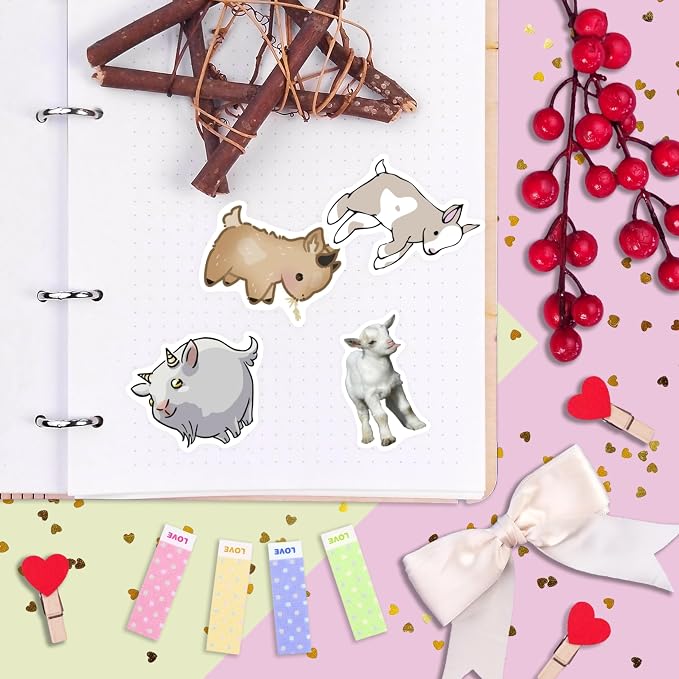 100Pcs Cute Goat Stickers for Water Bottle and Laptop - Goat Party Supplies & Decorations, Farm Animal Stickers, Waterproof Vinyl Decals, Gifts for Women & Men