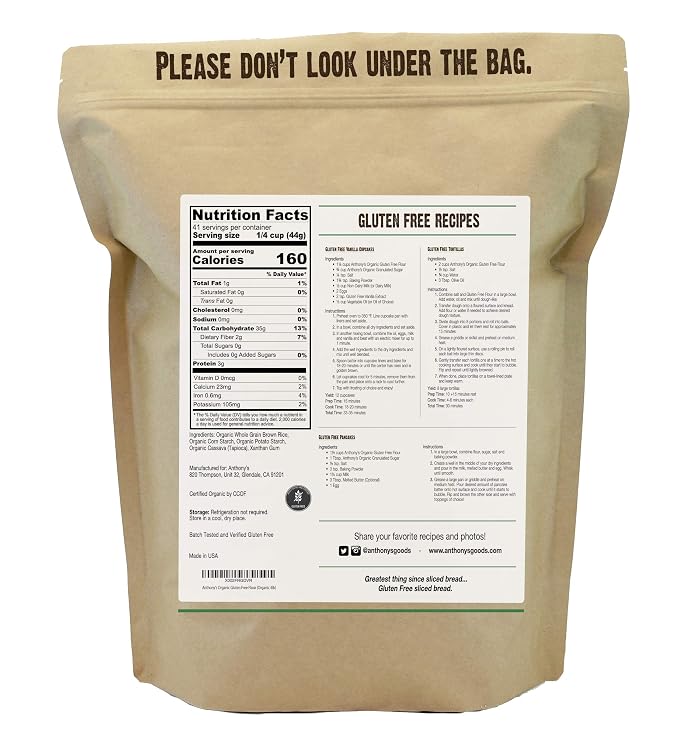 Anthony's Organic Gluten Free Flour, 4 lb, Multipurpose 1 to 1 Baking Flour, Non Dairy, Product of USA