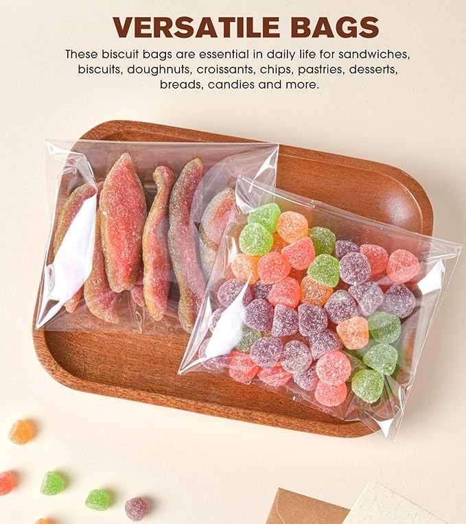 300 Pcs Cookie Bags with Seal, 4x6 Inches Self Sealing Cellophane Bags, Clear Cookie Bag Resealable Treat Bags for Packaging Cookies, Candy, Gifts, Favors, 3 Mils Individual Self Adhesive Wrappers