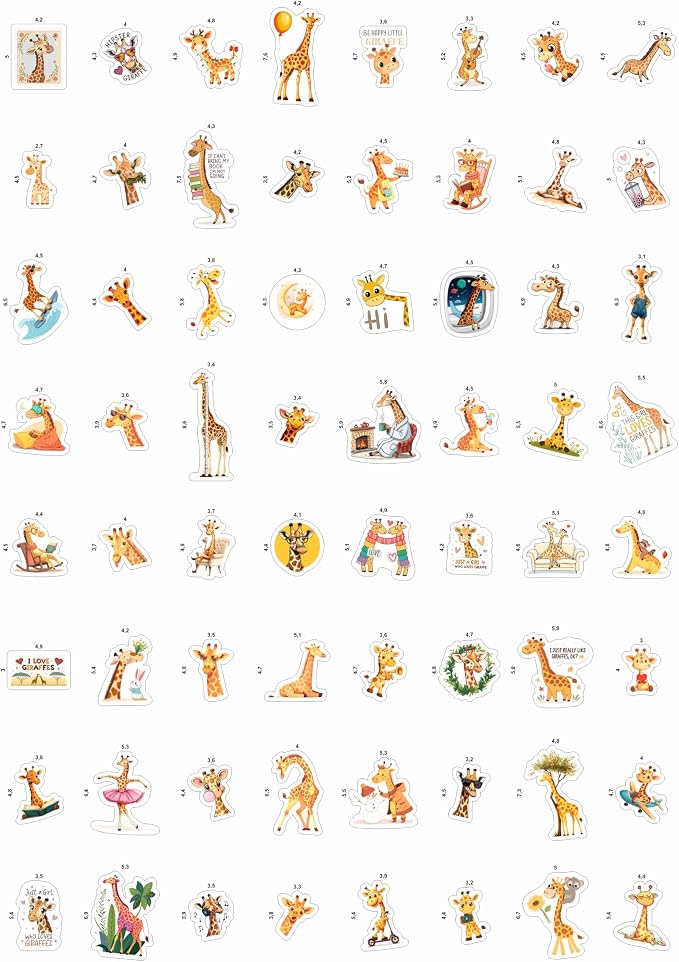 100Pcs Giraffe Stickers, Giraffe Party Decorations, Favors — Cute Animal Decals, Animal Stickers — Gift for Women & Men