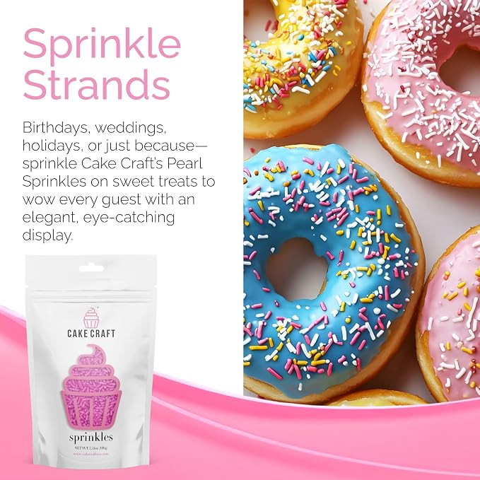 Cake Craft Sprinkles – 3-Pack (100g Each) | Decorating Cakes, Cupcakes, Cookies & More | Pink – Jimmies