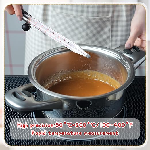 Photect Candy Thermometer with Pot Clip 8" Deep Fry Oil Thermometer for Candy Making Instant Read Cooking Food Sugar Syrup Jam Jelly Oil Temperature Kitchen Accessories (Mixed Color,3 Pcs)