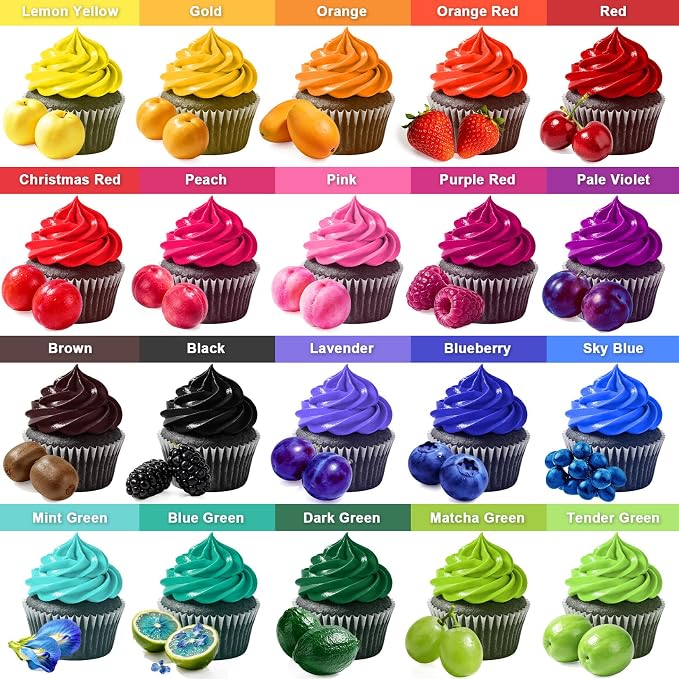 Natural Food Coloring - 20 Colors Artificial Dye Free Food Coloring | Pastel Plant Based Food Dye, Edible Paint for Cake Decorating, Buttercream Frosting, Cookie, Baking - 0.35 fl oz