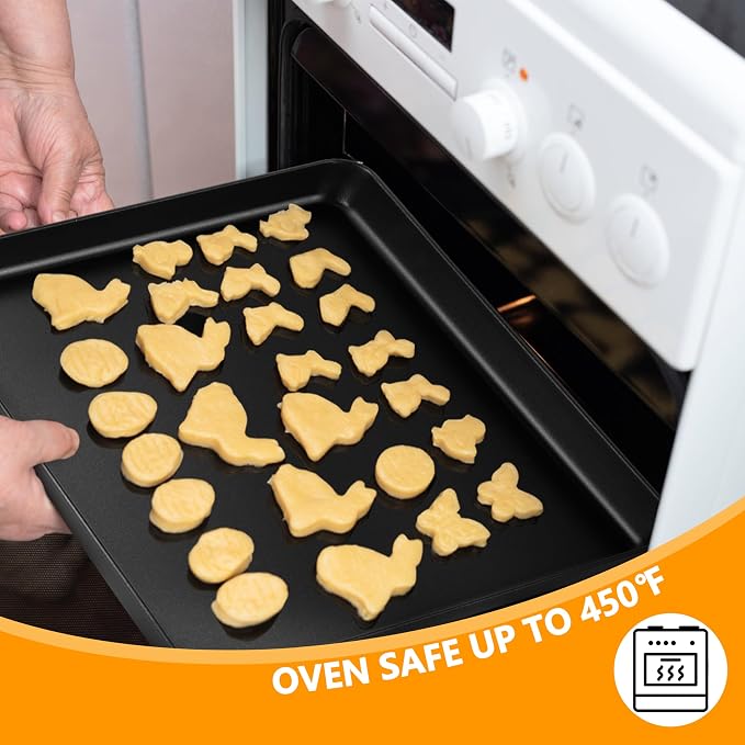 E-far Nonstick Baking Sheet with Rack Set, 12.5 x 9.5 x 1 Inch Cookie Sheet Baking Pans with Cooling Racks, Warp Resistant & Heavy-Duty, Non-Toxic & Easy Clean (2 Pans + 2 Racks)