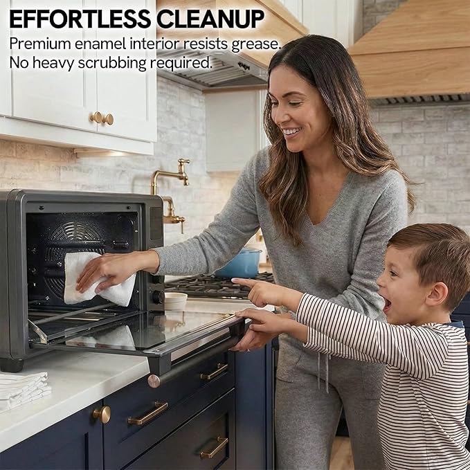 VAL CUCINA 26.3 QT Non-Toxic Enamel Interior Air Fryer Toaster Oven Combo, 10-in-1 Convection Countertop Oven with Infrared Heating, Fits 12" Pizza & 6 Slice Toast, Easy Clean Enamel Baking Pan