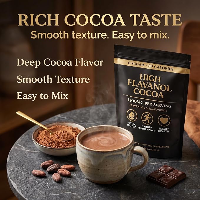 High Flavanol Cocoa Powder – Unsweetened Cocoa Powder with Premium Cocoa Extract, Smooth Cacao Drink Mix for Coffee, Smoothies & Oatmeal, 8.6 oz (245 g)