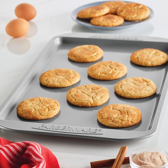 Farberware Nonstick Bakeware 3-Piece Cookie Pan Set, Baking Sheet Set, Gray