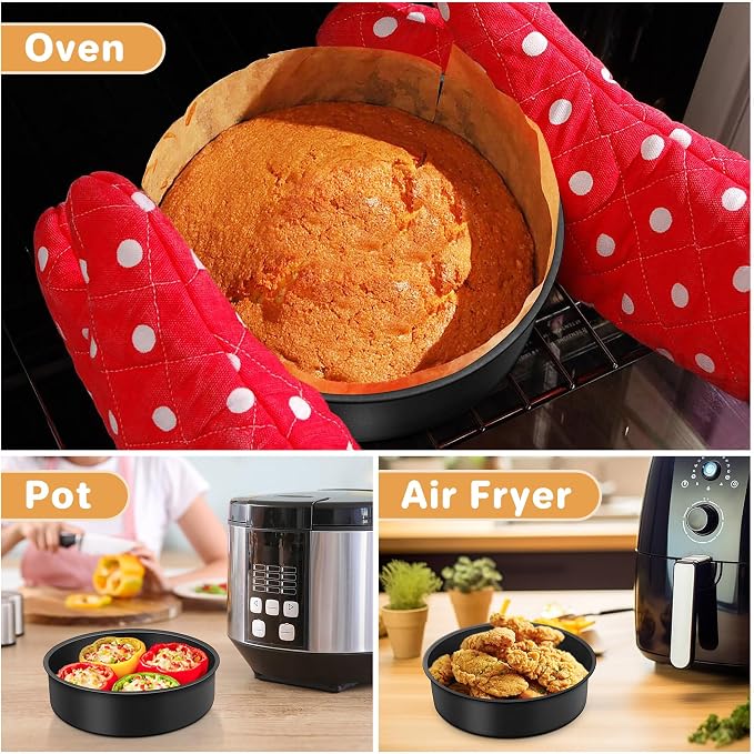 E-far 6x2 Inch Cake Pans Set, 2 Pieces Nonstick Round Cake Pans Tins for Baking Small Birthday Wedding Layer Smash Cakes, Stainless Steel Core & Nontoxic Coating, Straight Side(Black)