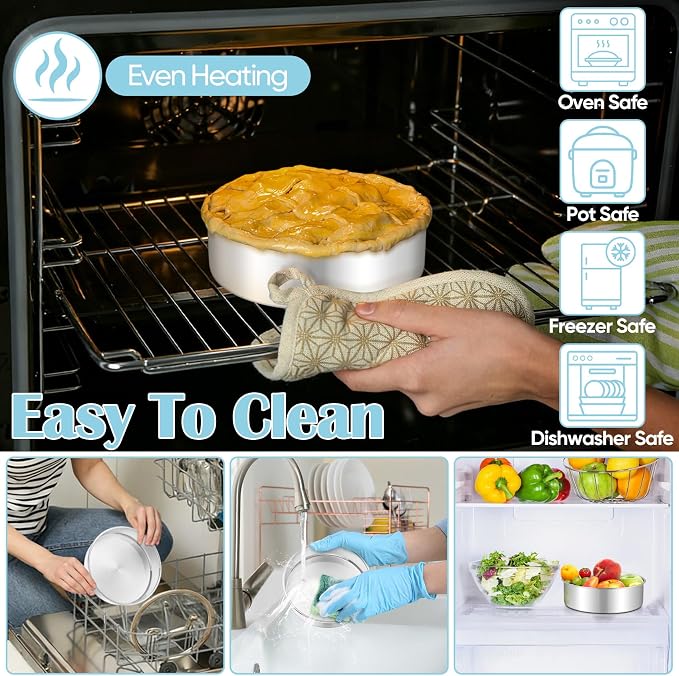 TeamFar 6 Inch Cake Pan, 6 Pcs Cake Pan Set Round Baking Pan Stainless Steel for Baking Steaming Serving, Fit in Oven Pressure Cooker Air Fryer, Healthy & Heavy Duty, Easy Clean & Dishwasher Safe
